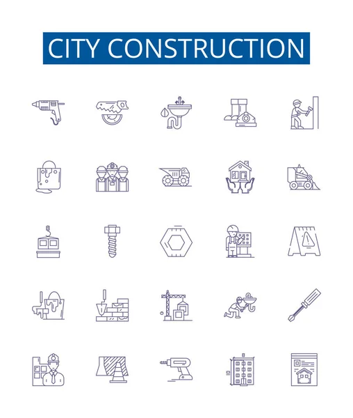 Набор Иконок Городской Строительной Линии Собрание Проектов Урбанизма Архитектуры Инфраструктуры — стоковый вектор