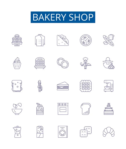 Panadería Línea Tienda Iconos Letreros Conjunto Diseño Colección Panadería Tienda — Vector de stock
