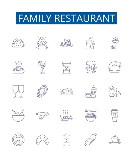 家庭餐厅系列图标设置 咖啡馆 食物纲要 病媒概念图解设计集 — 图库矢量图片
