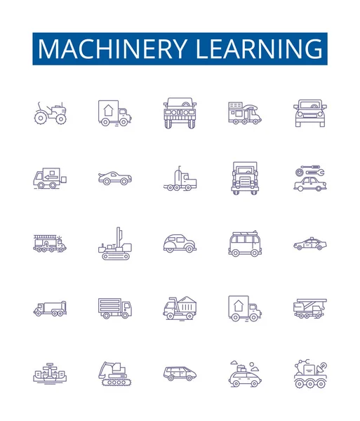 Iconos Línea Aprendizaje Maquinaria Conjunto Signos Diseño Colección Machine Aprendizaje — Archivo Imágenes Vectoriales