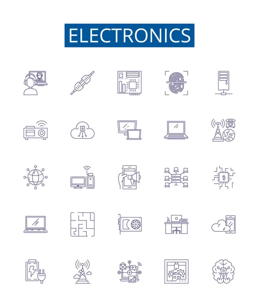 Eletrônica Linha Ícones Sinais Definidos Coleção Design Eletrônicos Gadgets Tecnologia — Vetor de Stock