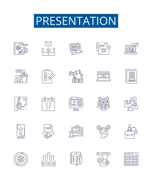 Presentation Line Icons Signs Set Design Collection Presentation Speech Talk — Stock Vector