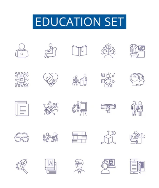 Educación Establecer Iconos Línea Conjunto Signos Diseño Colección Enseñanza Aprendizaje — Vector de stock