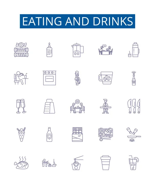 Еда Напитки Линии Значки Установлены Коллекция Дизайна Еды Напитков Продуктов — стоковый вектор