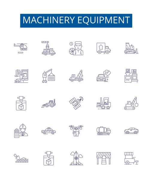 Μηχανουργικός Εξοπλισμός Γραμμή Εικονίδια Σήματα Που Design Collection Machinery Equipment — Διανυσματικό Αρχείο