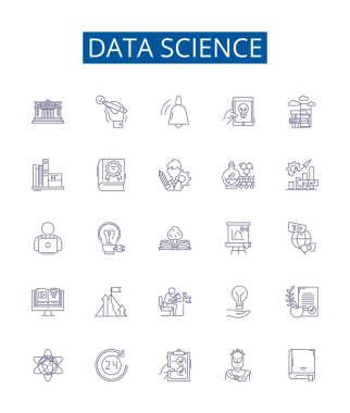 Veri bilimi çizgisi simgeleri ayarlandı. Data, Science, Analysis, Modelleme, Big, Machine, Learning, Algoritma ana hatları vektör çizimleri tasarım koleksiyonu