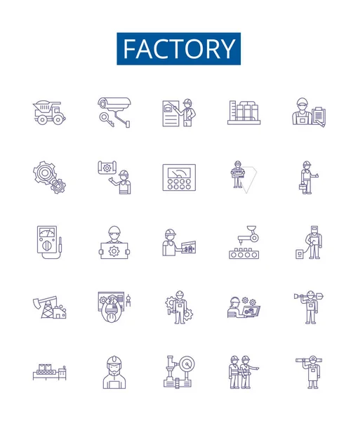 Werkszeile Symbole Zeichen Gesetzt Designsammlung Von Fabrik Fertigung Industrie Anlage — Stockvektor