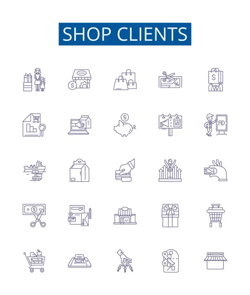 Boutique Clients Ligne Icônes Signes Ensemble Collection Design Clients Acheteurs — Image vectorielle