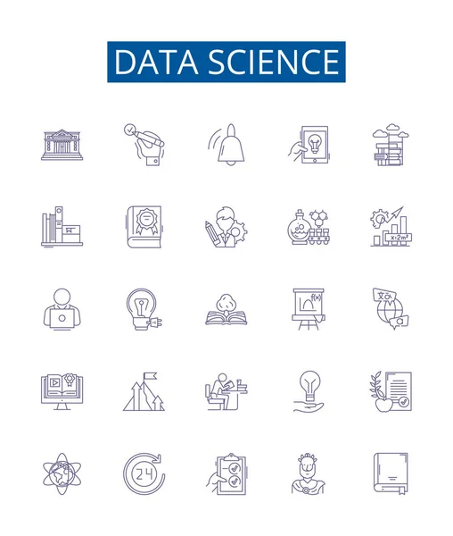 Datenwissenschaft Zeilensymbole Zeichen Gesetzt Designsammlung Von Daten Wissenschaft Analyse Modellierung — Stockvektor
