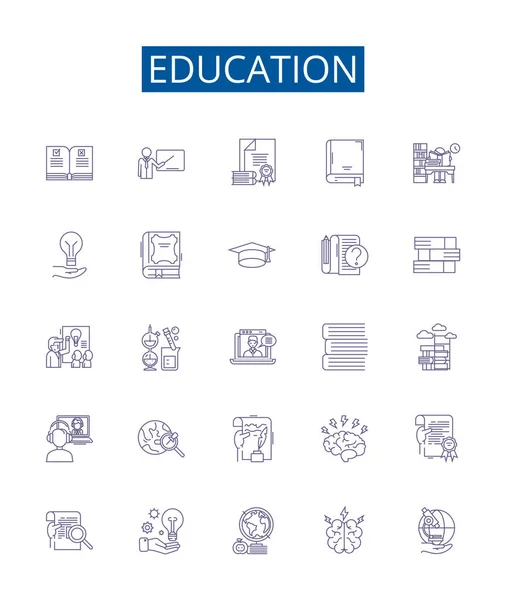 Línea Educación Iconos Letreros Establecidos Diseño Colección Aprendizaje Escuelas Superior — Vector de stock