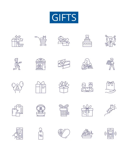 Подарки Линии Иконки Знаки Установлены Коллекция Подарков Подарков Сувениров Предложений — стоковый вектор