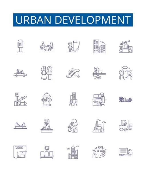 Ikony Linii Rozwoju Miejskiego Ustawione Kolekcja Projektów Urbanizacja Planowanie Infrastruktura — Wektor stockowy
