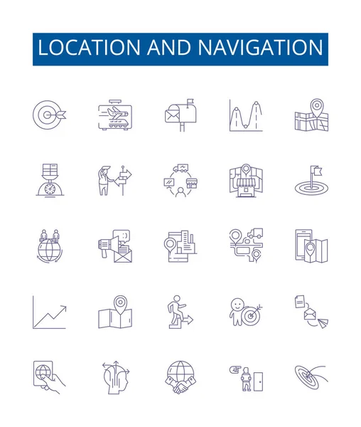 Plats Och Navigeringslinje Ikoner Tecken Inställda Design Samling Navigation Plats — Stock vektor