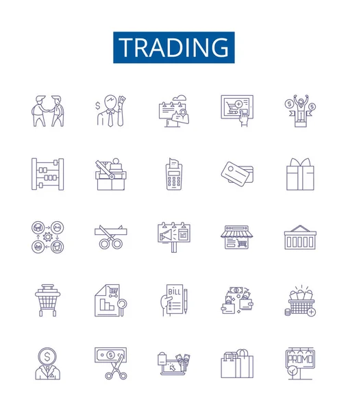 Ikony Linii Handlowej Ustawione Kolekcja Projektów Trading Giełda Spekulacje Biznes — Wektor stockowy