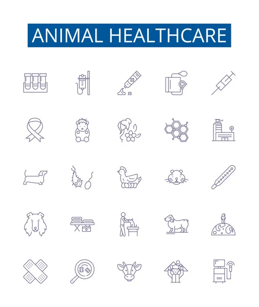 Ζωική Υγειονομική Περίθαλψη Γραμμή Εικονίδια Σήματα Που Design Collection Veterinary — Διανυσματικό Αρχείο