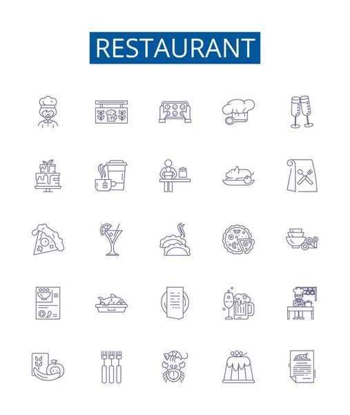Набор Иконок Линии Ресторана Коллекция Дизайна Ресторана Столовая Кафе Закусочная — стоковый вектор