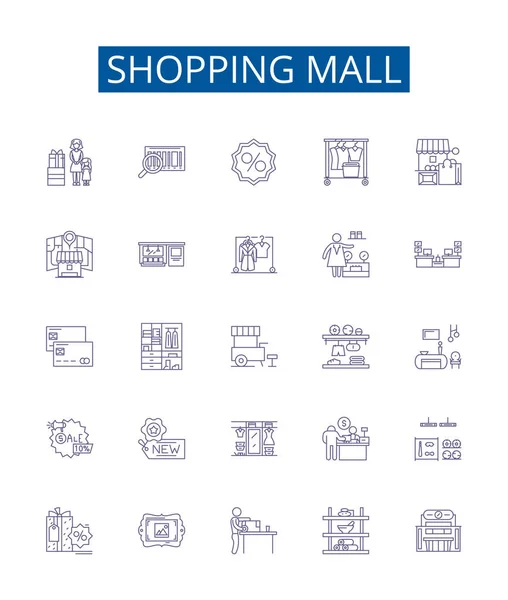 Bevásárlóközpont Ikonok Beállítva Design Gyűjtemény Mall Vásárlás Store Kiskereskedelem Arcade — Stock Vector