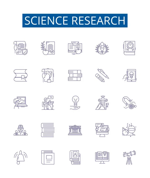 Linia Cercetare Științifică Icoane Semne Stabilite Colecție Proiectare Cercetării Științei — Vector de stoc