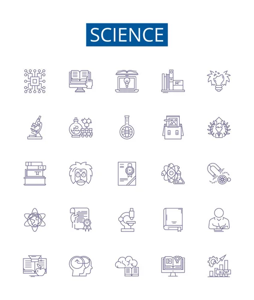 Набір Значків Наукової Лінії Колекція Дизайну Наука Дослідження Технології Експеримент — стоковий вектор