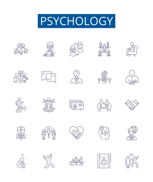 Línea Psicología Iconos Signos Establecidos Diseño Colección Psicología Mente Cerebro — Archivo Imágenes Vectoriales