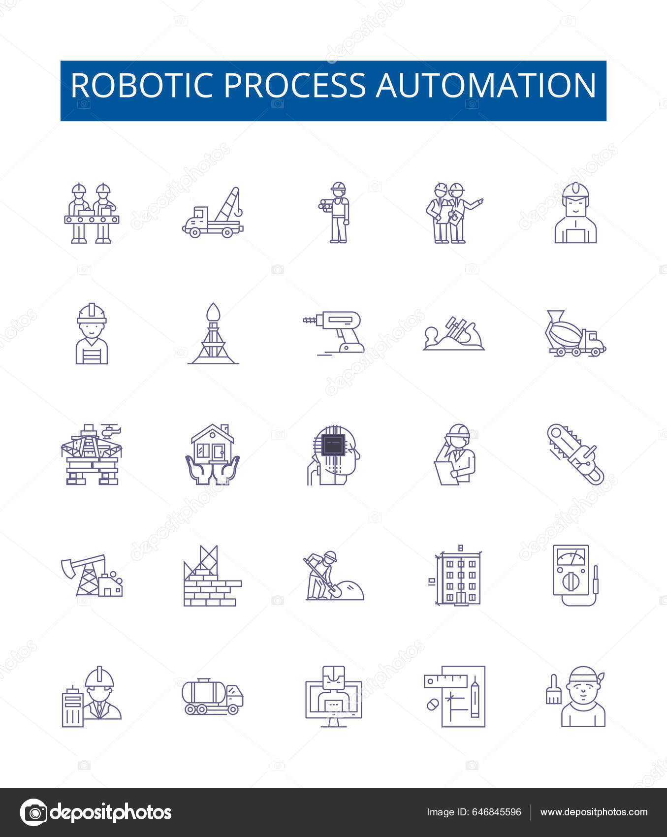 Robotique Processus D'automatisation Ligne Icônes Signes Ensemble Conception  Collection Robotique Vecteur par ©iconsgraph 646845596