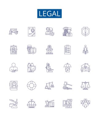 Yasal satır simgeleri ayarlandı. Tasarım koleksiyonu: Yasal, Adil, Geçerli, Bağlayıcı, İzin Verilebilir, İzin Verilebilir, Haksız taslak vektör çizimleri