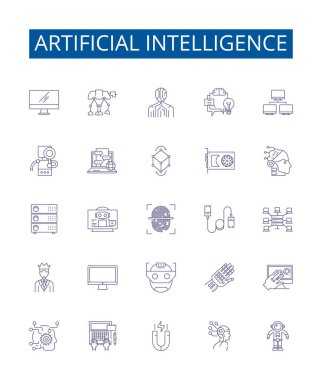 Artificial intelligence line icons signs set. Design collection of AI, Robotics, Machine Learning, Automation, Algorithms, Computation, Natural Language Processing, Expert Systems outline vector clipart
