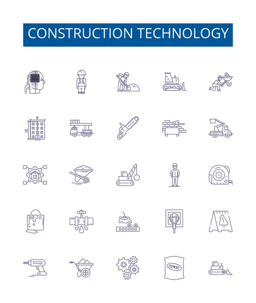 Набір Значків Технологій Побудови Лінійних Знаків Колекція Дизайну Будівництво Технології — стоковий вектор