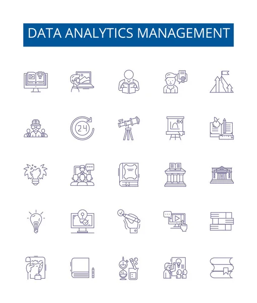 Data Analytics Management Line Ikoner Tecken Som Design Insamling Data — Stock vektor