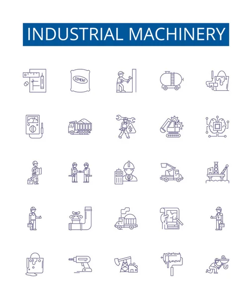 아이콘 Design Collection Machinery Industrial Equipment Factory Manufacturing Lathes Mills — 스톡 벡터