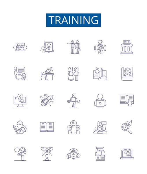Training Line Icons Signs Set Design Collection Education Coaching Tuition — Stock Vector
