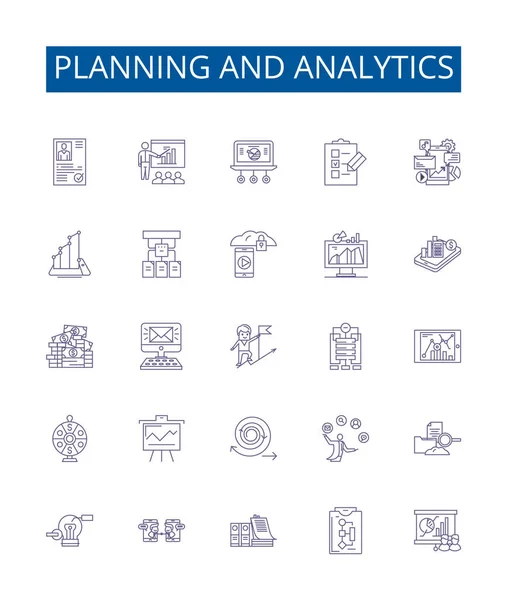 Planificación Análisis Línea Iconos Signos Establecidos Diseño Colección Planificación Análisis — Vector de stock