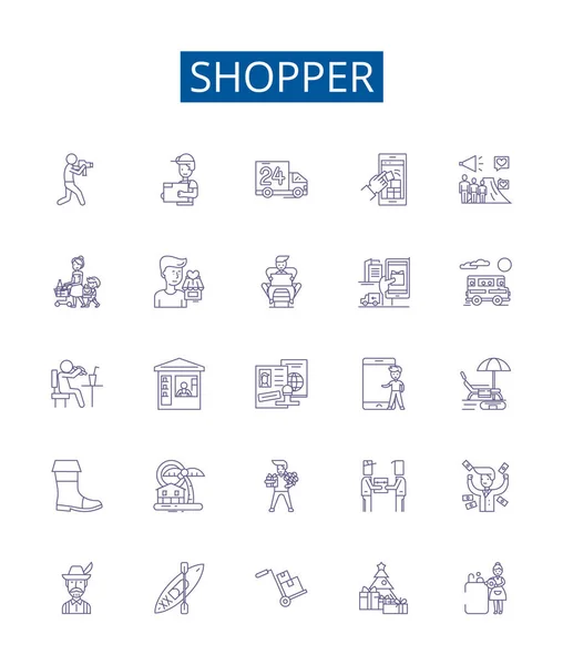 Conjunto Letreros Iconos Línea Comprador Diseño Colección Shopper Comprador Consumidor — Archivo Imágenes Vectoriales