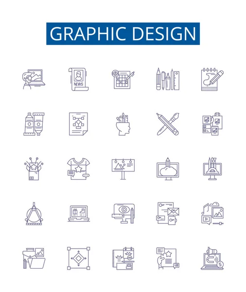 Graphic Design Ligne Icônes Signes Ensemble Design Collection Dessin Illustration — Image vectorielle