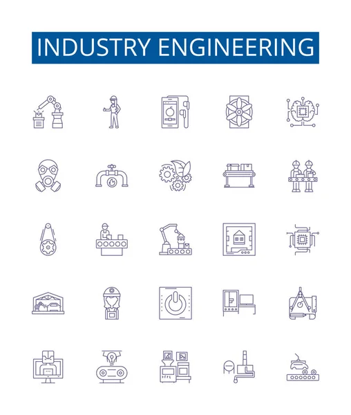 Βιομηχανική Μηχανική Γραμμή Εικονίδια Σήματα Που Design Collection Industrial Engineering — Διανυσματικό Αρχείο