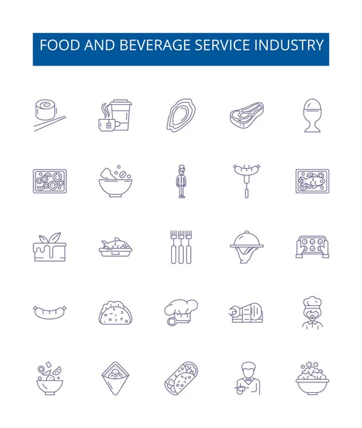 Conjunto Letreros Iconos Línea Industria Servicios Alimentos Bebidas Diseño Colección — Archivo Imágenes Vectoriales