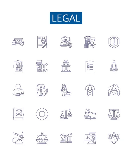 Línea Legal Iconos Letreros Establecidos Diseño Colección Legítimo Justo Legítimo — Vector de stock