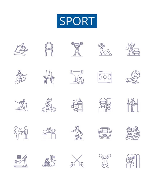 スポーツラインのアイコンが設定されます スポーツ 陸上競技 サッカー テニス ホッケー バスケットボール ゴルフアウトラインベクトルコンセプトイラストのデザインコレクション — ストックベクタ
