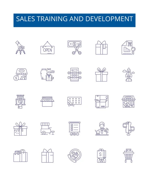 Zestaw Znaków Szkoleń Sprzedażowych Rozwoju Linii Ikon Kolekcja Projektów Sprzedaży — Wektor stockowy