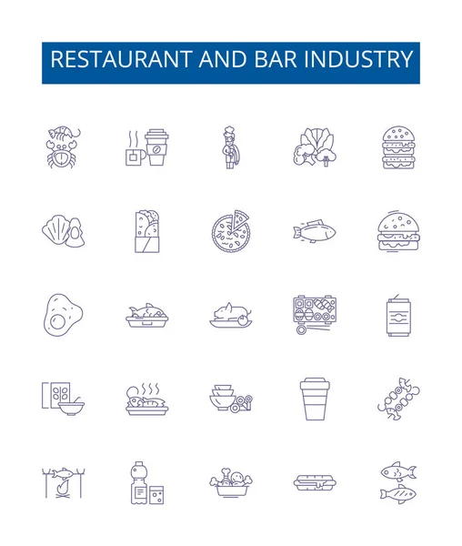Restaurant Bar Industry Line Icons Signs Set Design Collection Restaurant — Stock Vector