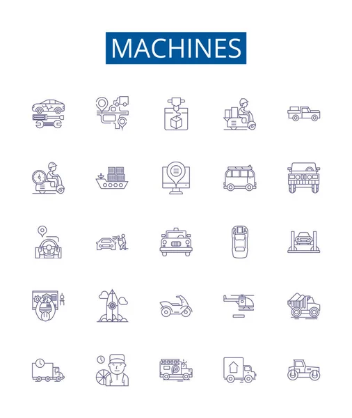 Μηχανές Γραμμή Εικονίδια Σήματα Που Design Collection Robots Automata Computers — Διανυσματικό Αρχείο