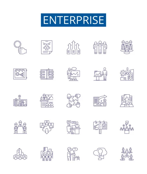 Enterprise Line Icons Signs Set Design Collection Enterprise Business Company — Stock Vector