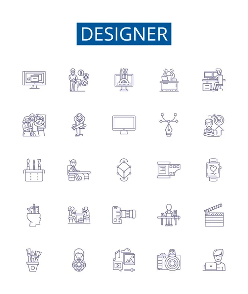 Designer Line Icons Signs Set Design Collection Designer Fashion Architecture — Stock Vector