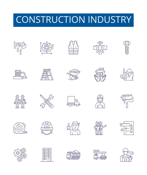 Construction Industry Line Icons Signs Set Design Collection Build Architecture — Stock Vector