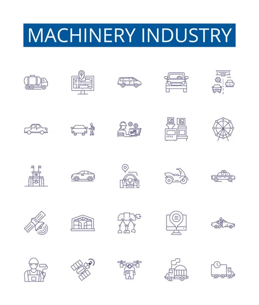 Ikony Linii Przemysłu Maszynowego Zestaw Znaków Kolekcja Projektowa Maszyn Przemysł — Wektor stockowy