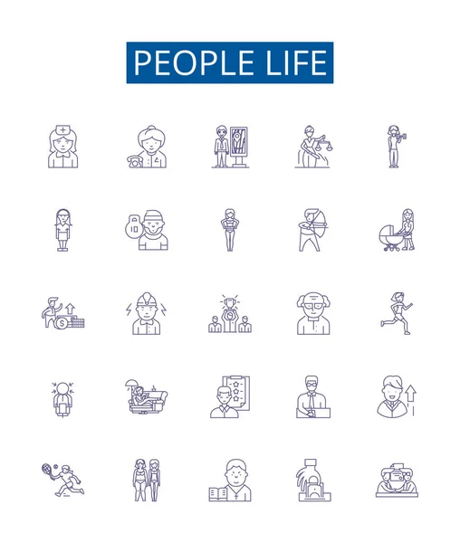 Mensen Levenslijn Pictogrammen Tekens Ingesteld Design Collectie Van Leven Mensen — Stockvector