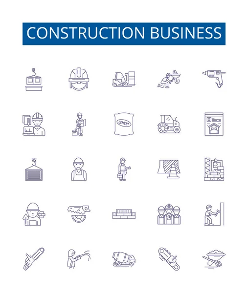 Construction Business Line Icons Signs Set Design Collection Building Structure — Stock Vector