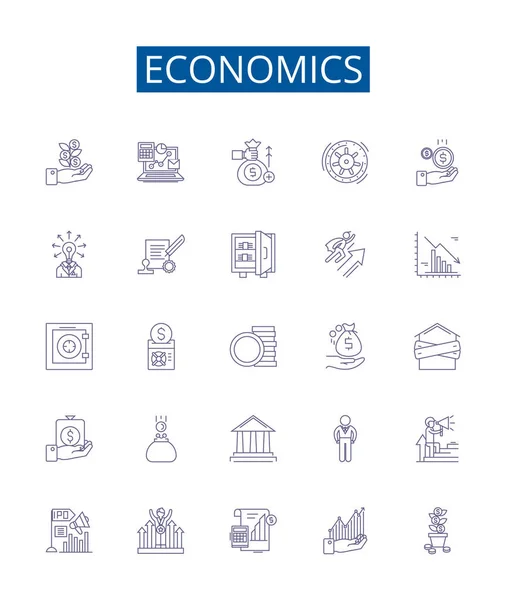 Economics Line Icons Signs Set Design Collection Economy Finance Supply — Stock Vector