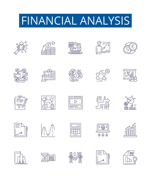 金融分析线标志着标志的设置 预算编制 现金流动 流动性 会计大纲 矢量概念说明的设计收集 — 图库矢量图片