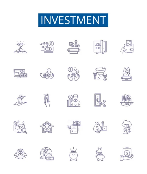 Ікона Лінії Інвестицій Встановлена Колекція Дизайну Funding Saving Capital Deposits — стоковий вектор